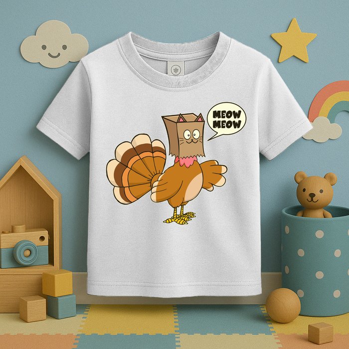 Funny Thanksgiving Turkey In Cat Face Paper Bag Toddler T-Shirt