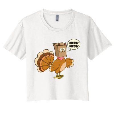 Funny Thanksgiving Turkey In Cat Face Paper Bag Crop Top