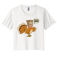 Funny Thanksgiving Turkey In Cat Face Paper Bag Women's Crop Top Tee