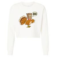 Funny Thanksgiving Turkey In Cat Face Paper Bag Cropped Pullover Crew