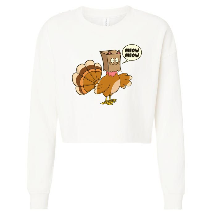 Funny Thanksgiving Turkey In Cat Face Paper Bag Cropped Pullover Crew