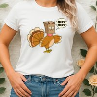 Funny Thanksgiving Turkey In Cat Face Paper Bag Womens T-Shirt