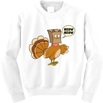 Funny Thanksgiving Turkey In Cat Face Paper Bag Kids Sweatshirt
