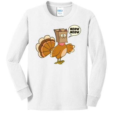 Funny Thanksgiving Turkey In Cat Face Paper Bag Kids Long Sleeve Shirt