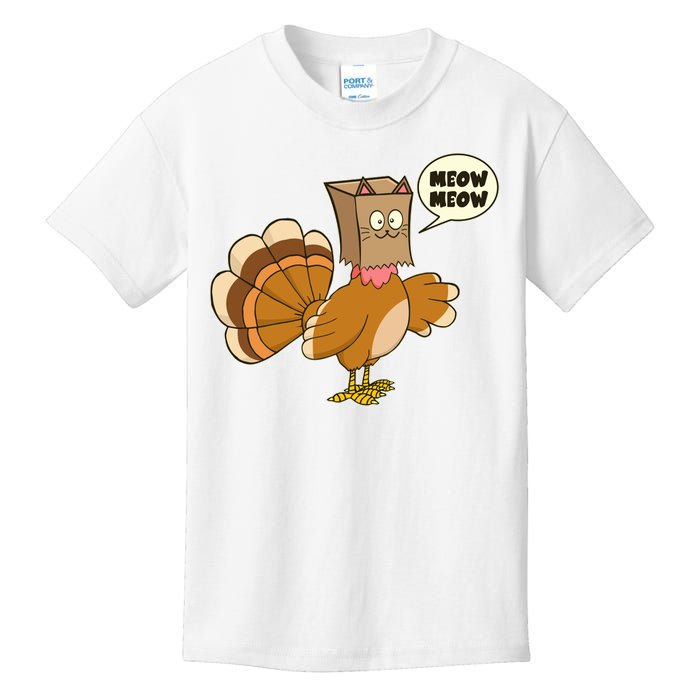 Funny Thanksgiving Turkey In Cat Face Paper Bag Kids T-Shirt