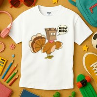 Funny Thanksgiving Turkey In Cat Face Paper Bag Kids T-Shirt