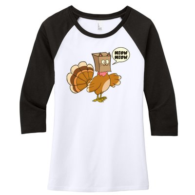 Funny Thanksgiving Turkey In Cat Face Paper Bag Women's Tri-Blend 3/4-Sleeve Raglan Shirt