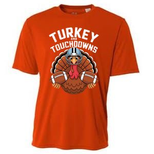 Funny Turkey Turkey And Touchdowns Thanksgiving Fall Great Gift Cooling Performance Crew T-Shirt