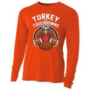 Funny Turkey Turkey And Touchdowns Thanksgiving Fall Great Gift Cooling Performance Long Sleeve Crew