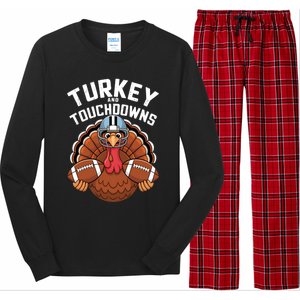 Funny Turkey Turkey And Touchdowns Thanksgiving Fall Great Gift Long Sleeve Pajama Set