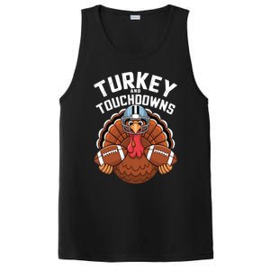 Funny Turkey Turkey And Touchdowns Thanksgiving Fall Great Gift PosiCharge Competitor Tank