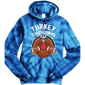 Funny Turkey Turkey And Touchdowns Thanksgiving Fall Great Gift Tie Dye Hoodie