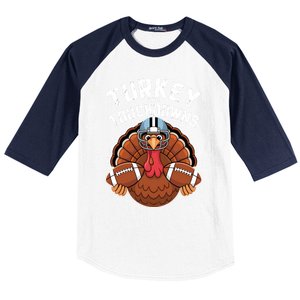 Funny Turkey Turkey And Touchdowns Thanksgiving Fall Great Gift Baseball Sleeve Shirt