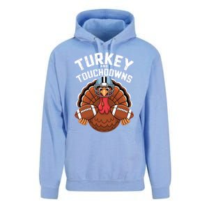 Funny Turkey Turkey And Touchdowns Thanksgiving Fall Great Gift Unisex Surf Hoodie