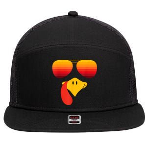 Funny Thanksgiving Turkey Face With Sunglasses 7 Panel Mesh Trucker Snapback Hat