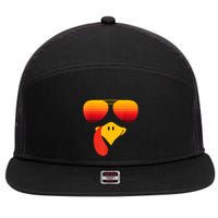 Funny Thanksgiving Turkey Face With Sunglasses 7 Panel Mesh Trucker Snapback Hat