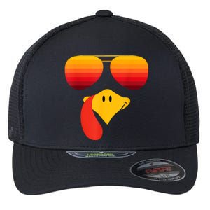 Funny Thanksgiving Turkey Face With Sunglasses Flexfit Unipanel Trucker Cap