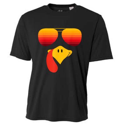 Funny Thanksgiving Turkey Face With Sunglasses Cooling Performance Crew T-Shirt