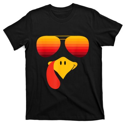 Funny Thanksgiving Turkey Face With Sunglasses T-Shirt