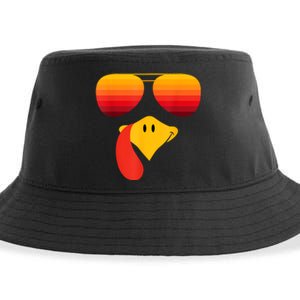 Funny Thanksgiving Turkey Face With Sunglasses Sustainable Bucket Hat