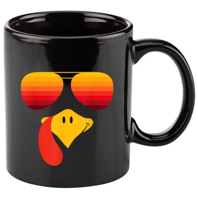 Funny Thanksgiving Turkey Face With Sunglasses 11oz C Handle Ceramic Mug