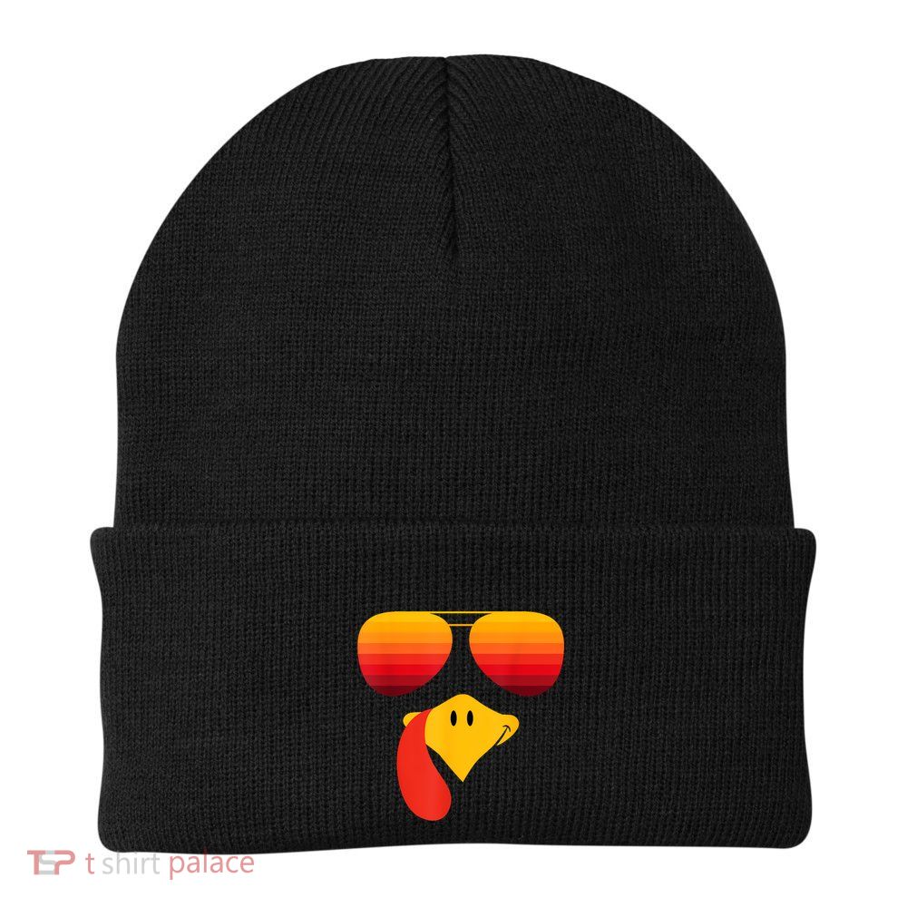 Funny Thanksgiving Turkey Face With Sunglasses Beanie