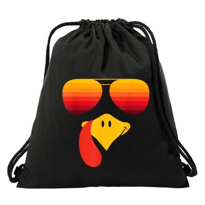 Funny Thanksgiving Turkey Face With Sunglasses Drawstring Bag