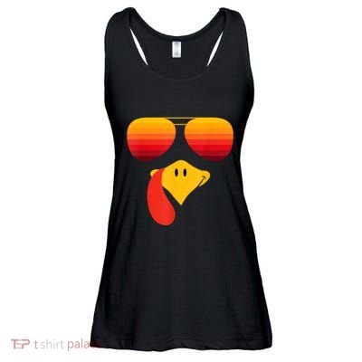 Funny Thanksgiving Turkey Face With Sunglasses Ladies Essential Flowy Tank