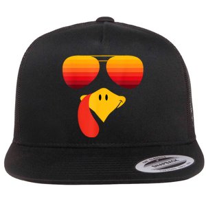 Funny Thanksgiving Turkey Face With Sunglasses Flat Bill Trucker Hat