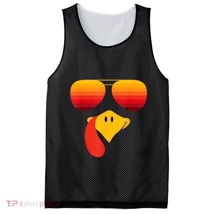 Funny Thanksgiving Turkey Face With Sunglasses Mesh Reversible Basketball Jersey Tank