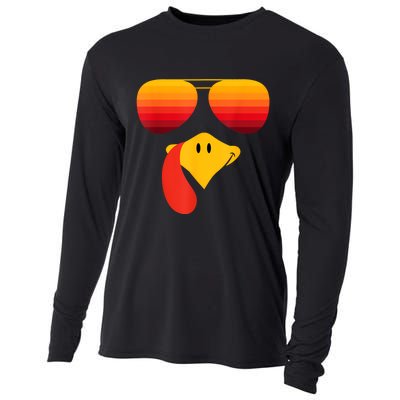 Funny Thanksgiving Turkey Face With Sunglasses Cooling Performance Long Sleeve Crew