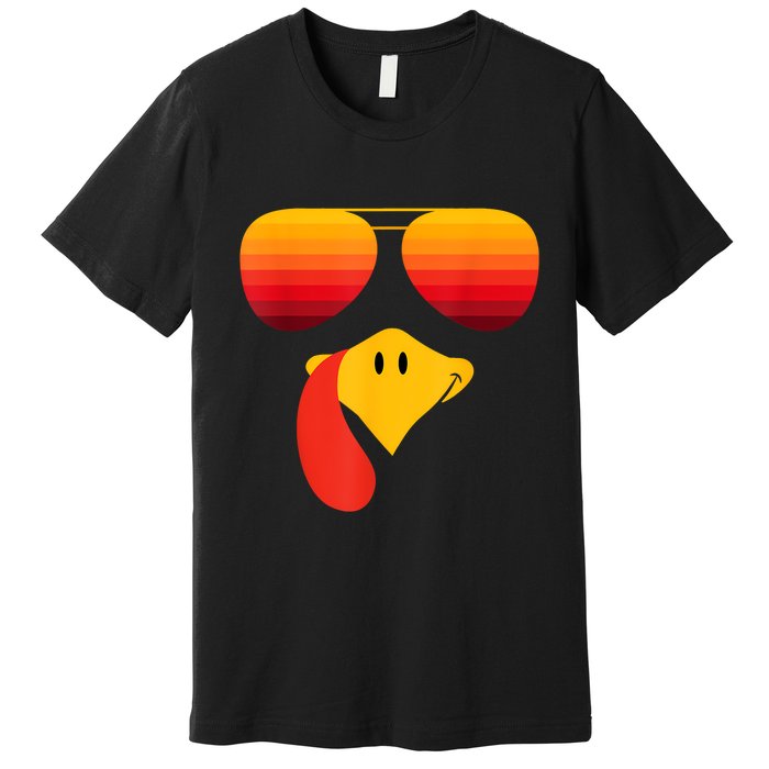 Funny Thanksgiving Turkey Face With Sunglasses Premium T-Shirt