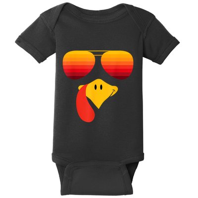 Funny Thanksgiving Turkey Face With Sunglasses Baby Bodysuit