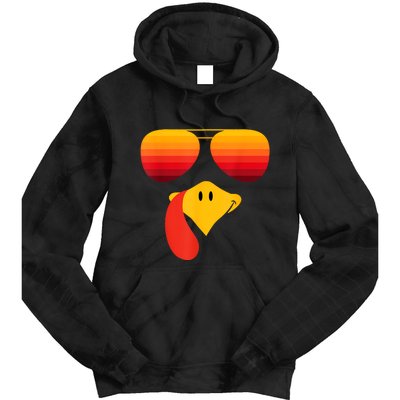 Funny Thanksgiving Turkey Face With Sunglasses Tie Dye Hoodie