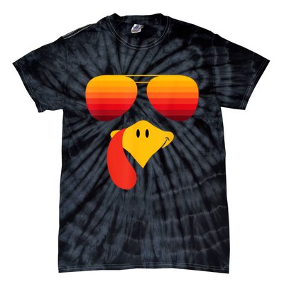 Funny Thanksgiving Turkey Face With Sunglasses Tie-Dye T-Shirt