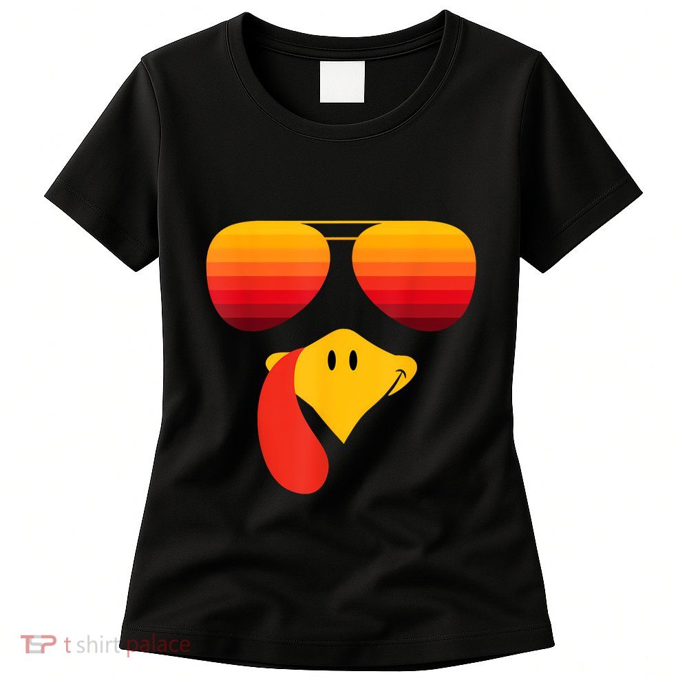 Funny Thanksgiving Turkey Face With Sunglasses Womens T-Shirt