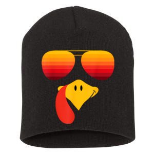 Funny Thanksgiving Turkey Face With Sunglasses Short Acrylic Beanie