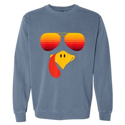 Funny Thanksgiving Turkey Face With Sunglasses Garment-Dyed Sweatshirt