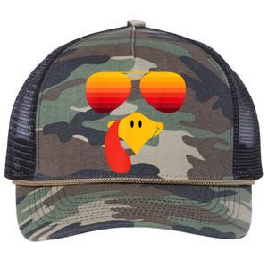 Funny Thanksgiving Turkey Face With Sunglasses Retro Rope Trucker Hat Cap