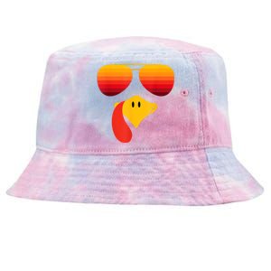 Funny Thanksgiving Turkey Face With Sunglasses Tie-Dyed Bucket Hat