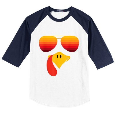 Funny Thanksgiving Turkey Face With Sunglasses Baseball Sleeve Shirt