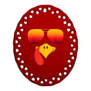 Funny Thanksgiving Turkey Face With Sunglasses Ceramic Oval Ornament