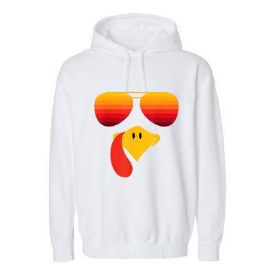 Funny Thanksgiving Turkey Face With Sunglasses Garment-Dyed Fleece Hoodie