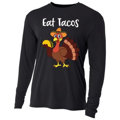 Funny Thanksgiving Turkey Day Eat Tacos Cooling Performance Long Sleeve Crew