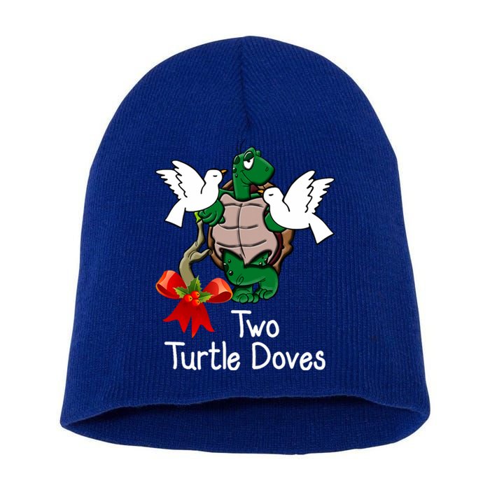 Funny Two Turtle Doves Twelve Days Of Christmas Short Acrylic Beanie