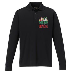 Funny Tis The Season To Be Drinking Christmas New Years Xmas Performance Long Sleeve Polo