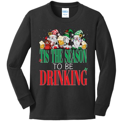 Funny Tis The Season To Be Drinking Christmas New Years Xmas Kids Long Sleeve Shirt