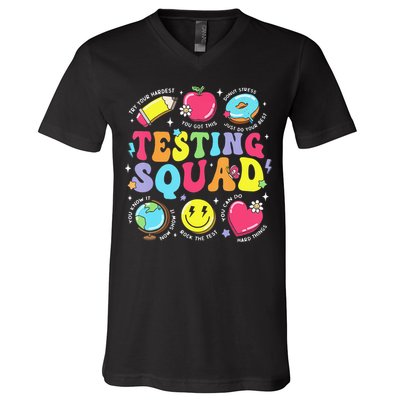 Funny Teacher Test Day Motivational Teacher Testing Squad V-Neck T-Shirt
