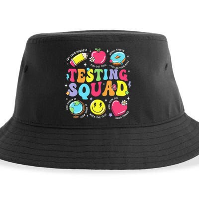 Funny Teacher Test Day Motivational Teacher Testing Squad Sustainable Bucket Hat