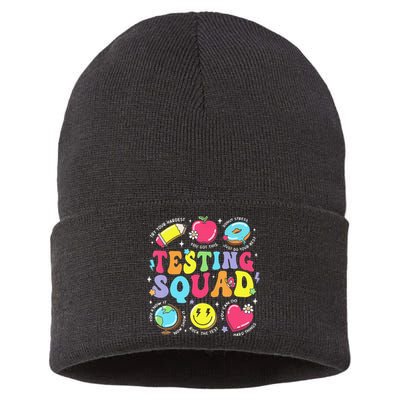 Funny Teacher Test Day Motivational Teacher Testing Squad Sustainable Knit Beanie